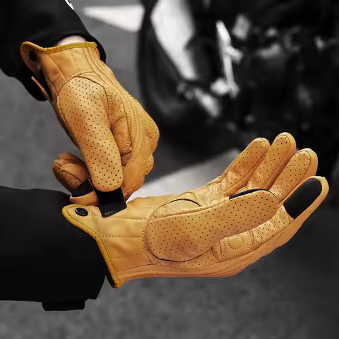 Motorcycle Gloves Summer Breathable Leather Motocross Gloves Men Retro Biker Cycling Gloves Touch Sc