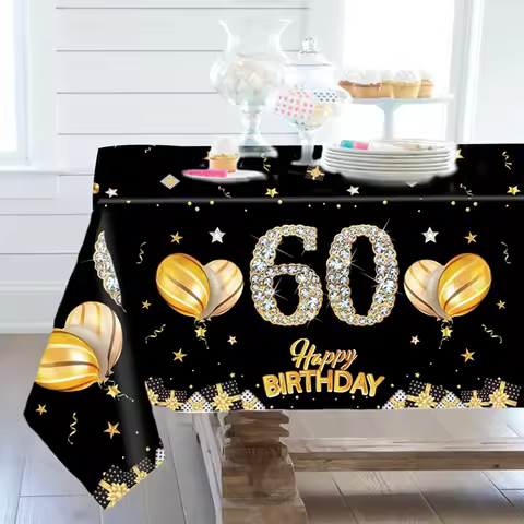 Black Gold Happy Birthday Plastic Tablecloth 21th 30th 40th 50th 60th 70th Birthday Party Decor Adul