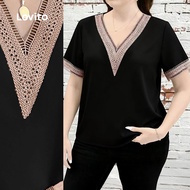 Lovito Boho Blouse Exaggerated Ruffle Colorblock Spring/summer Black Blouse for Women LNE130039 Lovi