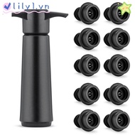 LILY Wine Saver Pump, Black Plastic Wine Preserver, Durable with 10 Vacuum Stoppers Easy to Use Reusable Bottle Sealer Wine Bottles