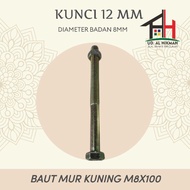 Yellow HEX NUT BOLT SET M8 X 100 M8X100 KEY 12 MM