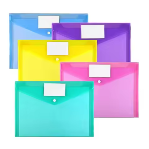 5/10pcs A4 Folders Plastic Envelopes Clear File Folder for Document Poly File with Label Pocket Snap