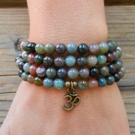 (stock in SG) 108 6mm Indian Agate beads mala bracelet / necklace with Om charm (comes with a pouch) prayer beads