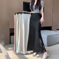 Lace Stitching Acetate Satin New Chinese Skirt Spring Summer Chinese Style Gentle Temperament Slimme