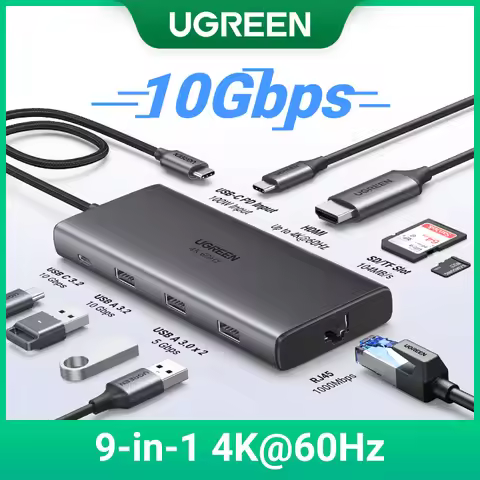 UGREEN USB-C HUB 9-in-1 Type-C to 4K60Hz HDMI 10Gbps Data 1000Mbps RJ45 PD100W SD&TF for Laptop Acce