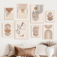 Beige Boho Leaves Posters Abstract Woman Geometric Lines Canvas Painting Modern Living Room Wall Art Print Pictures Home Decor MWEP