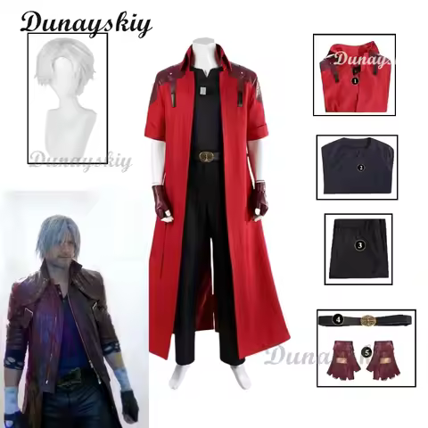 Dante Cosplay Costume Anime Devil May Cry Prop White Wig Costume Red Coat Uniform Men Glove Party Ro