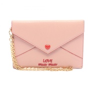 【二手】Miu Miu MADRAS LOVE 信封式卡包 5MF001 粉紅色米色皮革卡包，附鏈條，女款