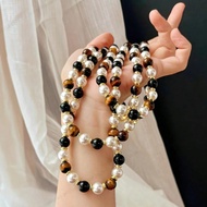 8mm Tiger Eye & Pearl Beaded Necklace, Romantic Gift For Girlfriend With Auspicious Meaning
