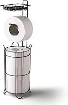 Toilet Paper Towel Holder Freestanding, Multi-Purpose, Top Divider Storage, Storage Basket Holds Extra Jumbo Rolls