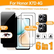 6 IN 1 Honor X7D Privacy & Clear Tempered Glass Film for Honor X7D X7A X7C X7B X9D X8A X8B X8C X6A X