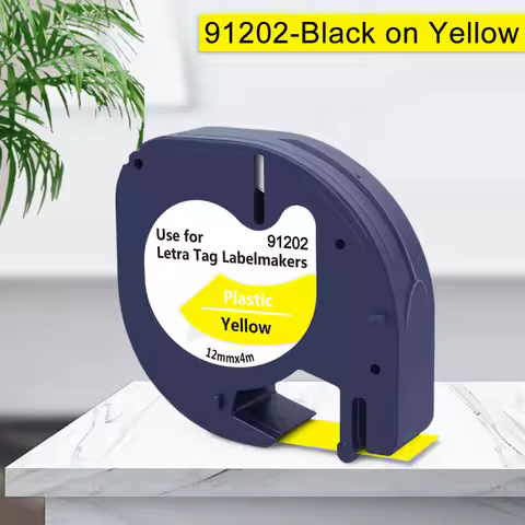 91202 91222 91332 12mm for Dymo Letratag Plastic Label Tape Black on Yellow Compatible for Dymo Letr