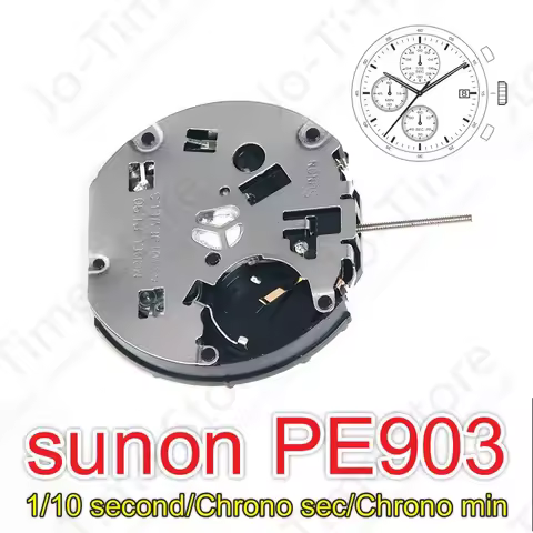 Sunon PE903 Quartz Watch - Three Hands 3 Eyes Date Small Chronograph Second Minute 1/10 Second China