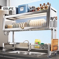 GSLife Stainless Steel 304 Dish Rack With Cabinet Kitchen 105cm Sink Rack Dish Drying Rack Storager