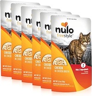 Nulo Freestyle Wet Cat Food, Chicken in Broth, 2.8 oz Pouches, Pack of 6 - Natural, Grain-Free Cat Food with High Protein, Amino Acids for Heart Health - Premium Kitten, Senior Soft Food