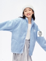女童裝|Logo仿羊羔絨立領外套-天藍色
