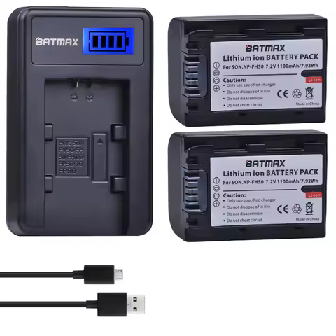 Batmax NP-FH50 NP FH50 Battery +LCD USB Charger for Sony NP-FH40 NP-FH30 A230 A330 A290 A380 A390 HD
