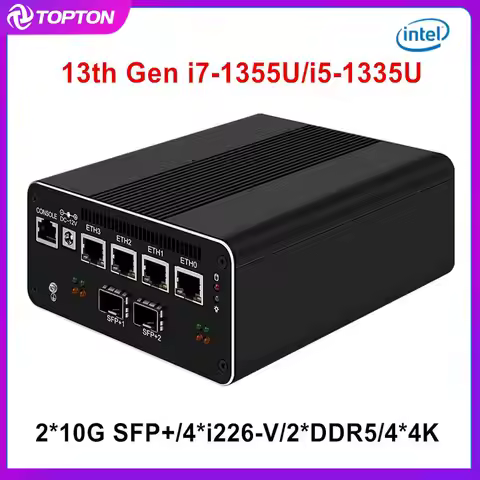 Topton Intel i7 1355U i5 1335U 13th Gen Firewall Mini PC 2*10G SFP+ Optical 4x i226-V 2.5G Soft Rout