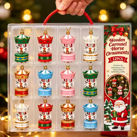 Xmas Carousel Hanging Pendant Wooden Carousel with Hanging Cord Christmas Tree Decorations Holiday G