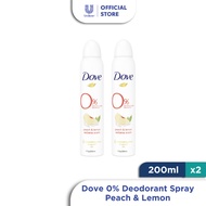 Bundle Of 2 Dove Zero 0% Aluminium Deodorant Spray Peach & Lemon 200ml