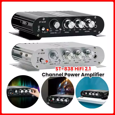 ST-838 HiFi 2.1 Channel Stereo Bass Sound Amp Bass and Treble Adjustment 80W*2 Audio Amplifier Black