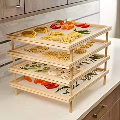 A74U Stackable Food Dryer With Net Wooden Pasta Herb Drying Racks Multipurpose 2-Tier Food-Dryer Hol