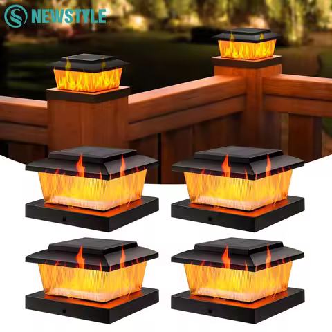 4/8PCS Solar Post Cap Lights Waterproof Solar Flame Fence Post Lights For 4x4 Wooden/Vinyl Post Flic