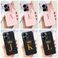 Xiaomi Redmi Note 13 Pro Plus 5G Fashion Crown Sakura Initial Letter Phone Casing Redmi Note 13 Pro+ Black Pink Silicon Soft Case