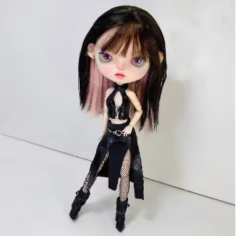 Blyth Dress Suit OB24 Black Skirt Azone Leather Bra Top 1/6Doll Clothes (Fit ICY,Pullip, Lati,OB22,L