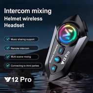 Y12 Pro Dual Mic Motorcycle Helmet Intercom Headset Wireless Hands-free Call Waterproof Music Player