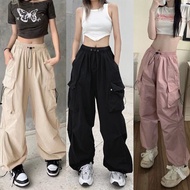 Plus Size Cargo Pants Women Adjustable Waist All-Match Straight Drape Trousers Loose Dickies Cargo Pants Wide Leg Pants Women