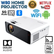 Home Android Projector 1080P Portable W80 Smart 4K LED LCD Wireless WIFI Bluetooth5.0 HD Mini Home Theater Dolby 64K