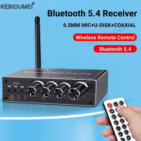 Bluetooth 5.4 Audio Receiver 3D Stereo Coaxial DAC Converter USB U-Disk Play 6.5mm Mic Karaoke Wirel