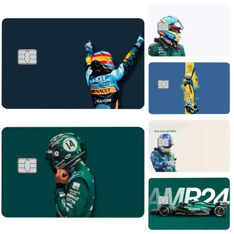 1PC F1 2025 Fernando Alonso Stickers 4pcs PVC Card Skin Stickers for Bank Card Bus Metro Card Case D