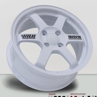 4 buah Velg Racing Rays TE37 15x6.5 4H 100 et 42 White Ring 15 R15 Lebar 6,5 inci Putih Untuk Mobil 