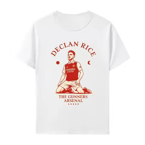 2025 Men's and Women's Fashion Short Sleeve Arsenal Rice Champions League Celebration Cotton Print P