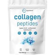 Micro Ingredients Bovine Collagen Peptides Powder, 1lb | Type I & III + Natural Protein | Grass-Fed 