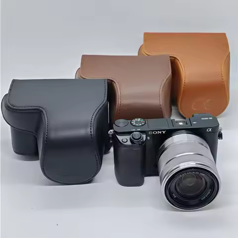 PU Leather Camera Bag Case for Sony A6300 A6400 A6000 A6100 16-50mm Lens Full Body Cover With Strap