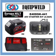 EUROPA HILT E40DSK-441 STARTER KIT SET (20V 4.0AH X2 + DUAL FAST CHARGER 3.0A + TOOL BAG) E20AG EBL2