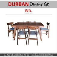(READY STOCK) WIL FURNITURE : DURBAN DINING SET 1+4+BENCH & 1+6 SET MEJA MAKAN DURBAN FULLY SOLID WO