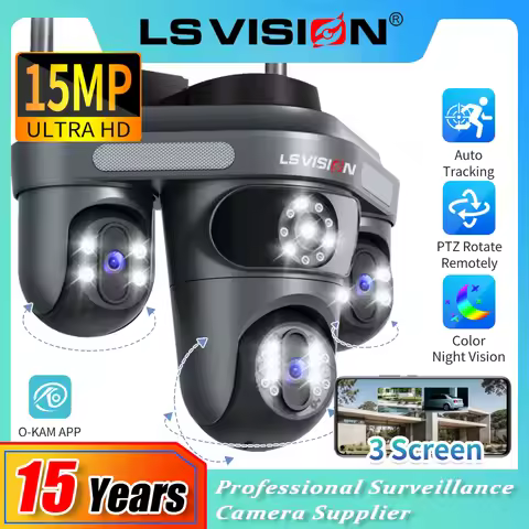 LS VISION 15MP Three Screens WiFi IP Camera Wireless Outdoor Three Lens 360° PTZ CCTV Human Auto Tra