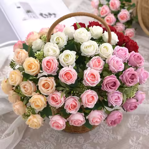 1PC Roses Artificial Flowers 10 Heads Fake Roses Silk Flowers with Stems Artificial Roses for Decora