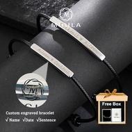 【Engraving】MIGILA Unisex style Wax Rope Woven Bracelet, name/date , Titanium Steel, Fade-Resistant, 