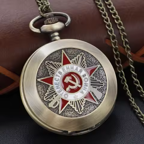 Steampunk Retro Bronze Pocket Watch Pentagram Party Emblem Soviet Union Symbol Sickle Stylish Quartz