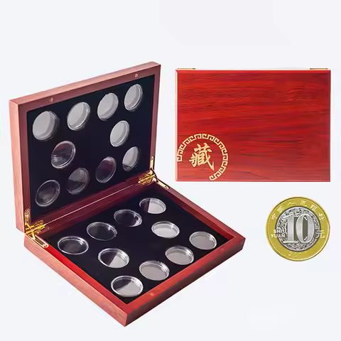 Red Round Coins Case Holders Storage Container Display 27mm 40mm Cases Wooden Box Commemorative Coin