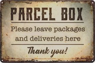 Vintage Metal Wall Sign Mail Parcel Box Tin Sign for Home Decor Notice Leave Deliveries Packages Re