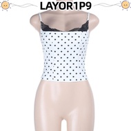 LAYOR1P9 Polka Dot Top, Trendy Sleeveless Design Lace Camisole Top,  Polka Dot Lace Splicing Slim Fi