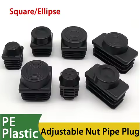 2-12Pcs 15x30-60x60mm M6-M12 Black Square/Ellipse Plastic Pipe Plugs Adjustable Screw Foot Pad Furni