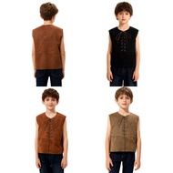 Yeahdor  Kids Medieval Renaissance Costume V Neck Sleeveless Front Lace Up Closure Split Vest Pirate