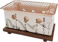 TIKUSAN Table Top Charcoal Grill, Shichirin with Wire Mesh Grill and Wooden Base Made in Japan Original Japanese Design White Middle Size